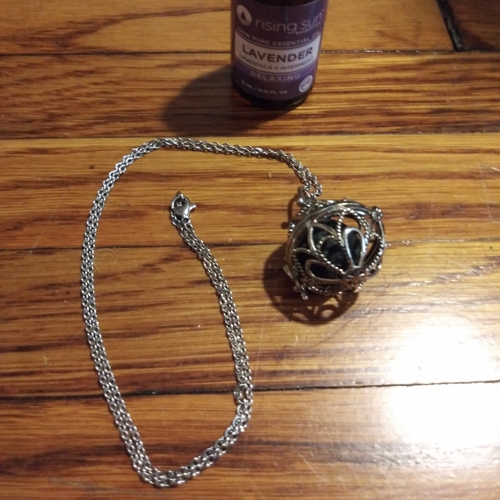 Sterling silver rock lava infuser necklace +oils